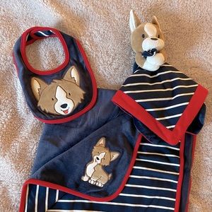 Gymboree blanket, lovey and bib Corgi set